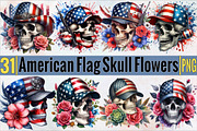 Watercolor American Flag Skull Subli, an Illustration by SVGArt (Thumbnail 1 of 7)