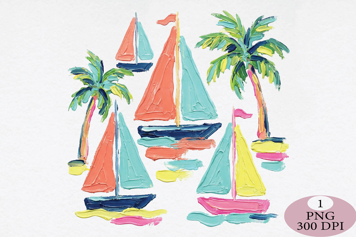 Pastel Sailboats Coastal PNG, an Illustration by Daily.Designs (Photo 1 of 5)