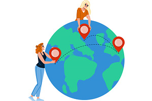 Women planning trip around the world, an Object Illustration by pikepicture