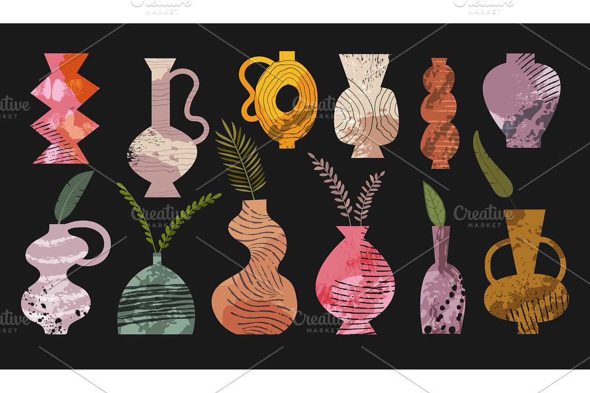 Clay pottery set. Ancient decorative, an Object Illustration by Onyx