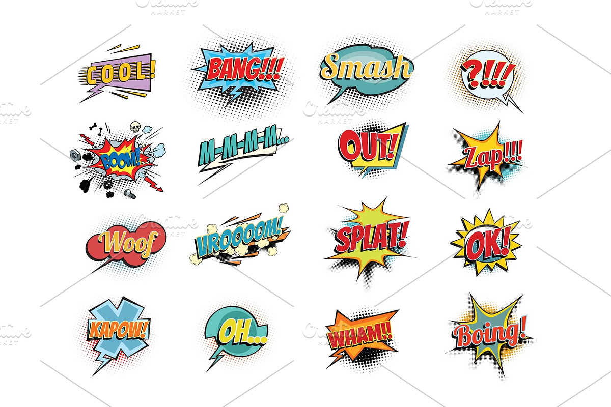 Set collection comic phrases words, a Texture Graphic by studiostoks