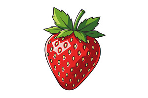 Bright Cartoon Strawberry With Green, a Food Illustration by AlexArt