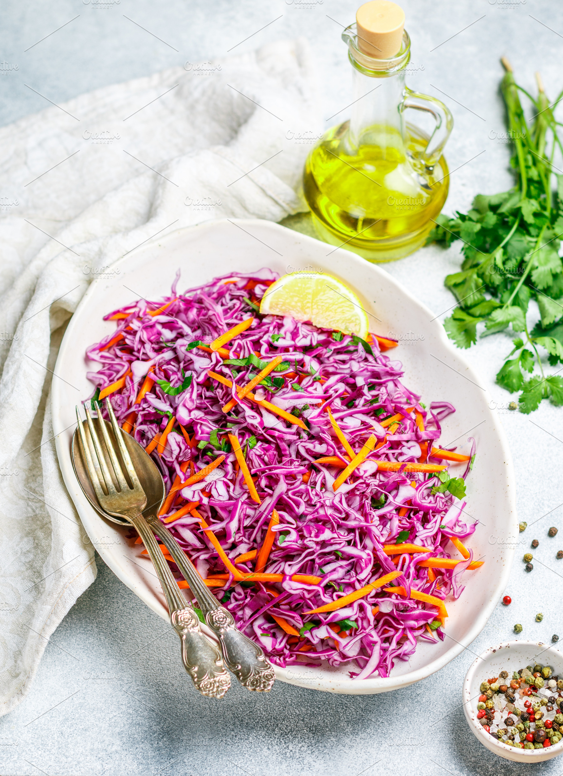 Red cabbage salad cole slaw stock photo containing christmas and appetizer, a Food & Drink Photo by La_Vanda