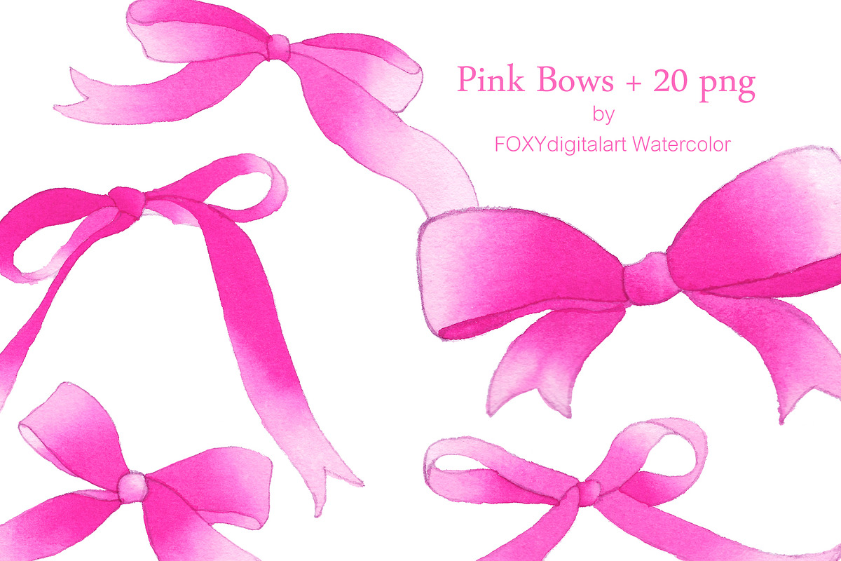 Watercolor Pink Bow Ribbon Clipart, an Illustration by FOXYdigitalart (Photo 1 of 4)
