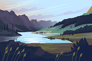 Mountain Lake Scenery, an Illustration by Masha Tace (Thumbnail 2 of 2)