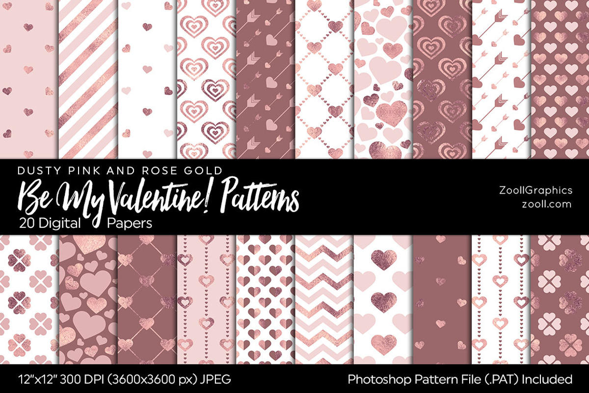 Be My Valentine Digital Papers, a Pattern Graphic by ZoollGraphics