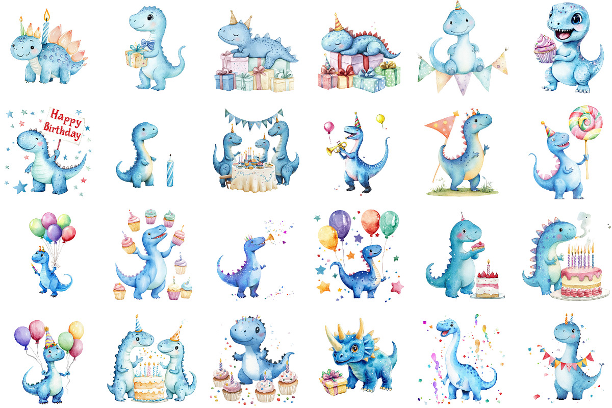 Watercolor Blue Dinosaur Birthday Cl, an Illustration by Sublimation Artist (Photo 2 of 6)
