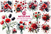 Red & Black Flower Bouquets Clipart, an Illustration by SinaCreation (Thumbnail 1 of 4)