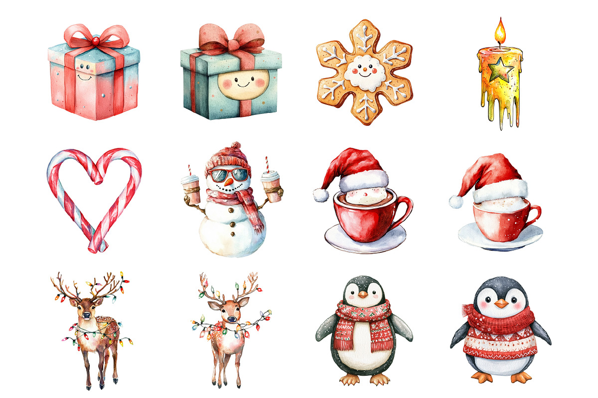 Funny Quirky Watercolor Christmas, an Illustration by Design Market (Photo 2 of 4)