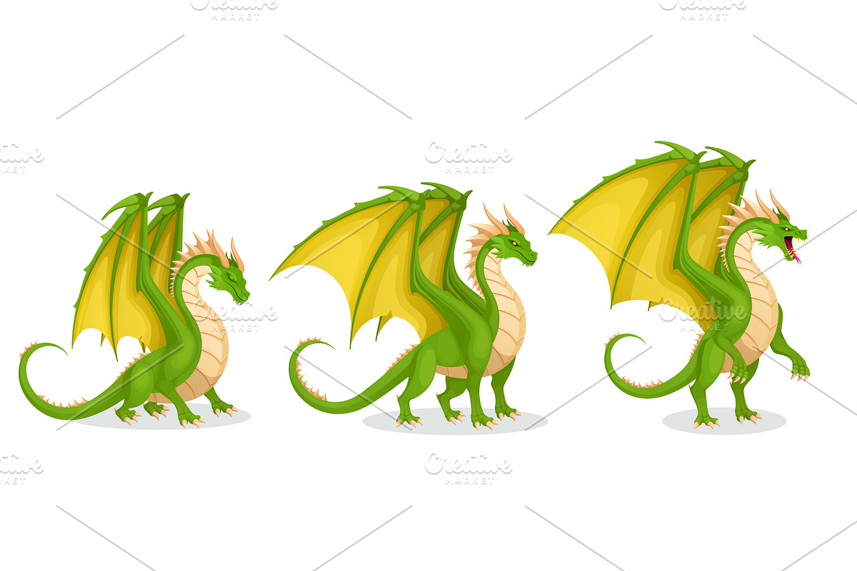 Collection of green cartoon dragons., an Animal Illustration by Yayasya (Photo 1 of 3)