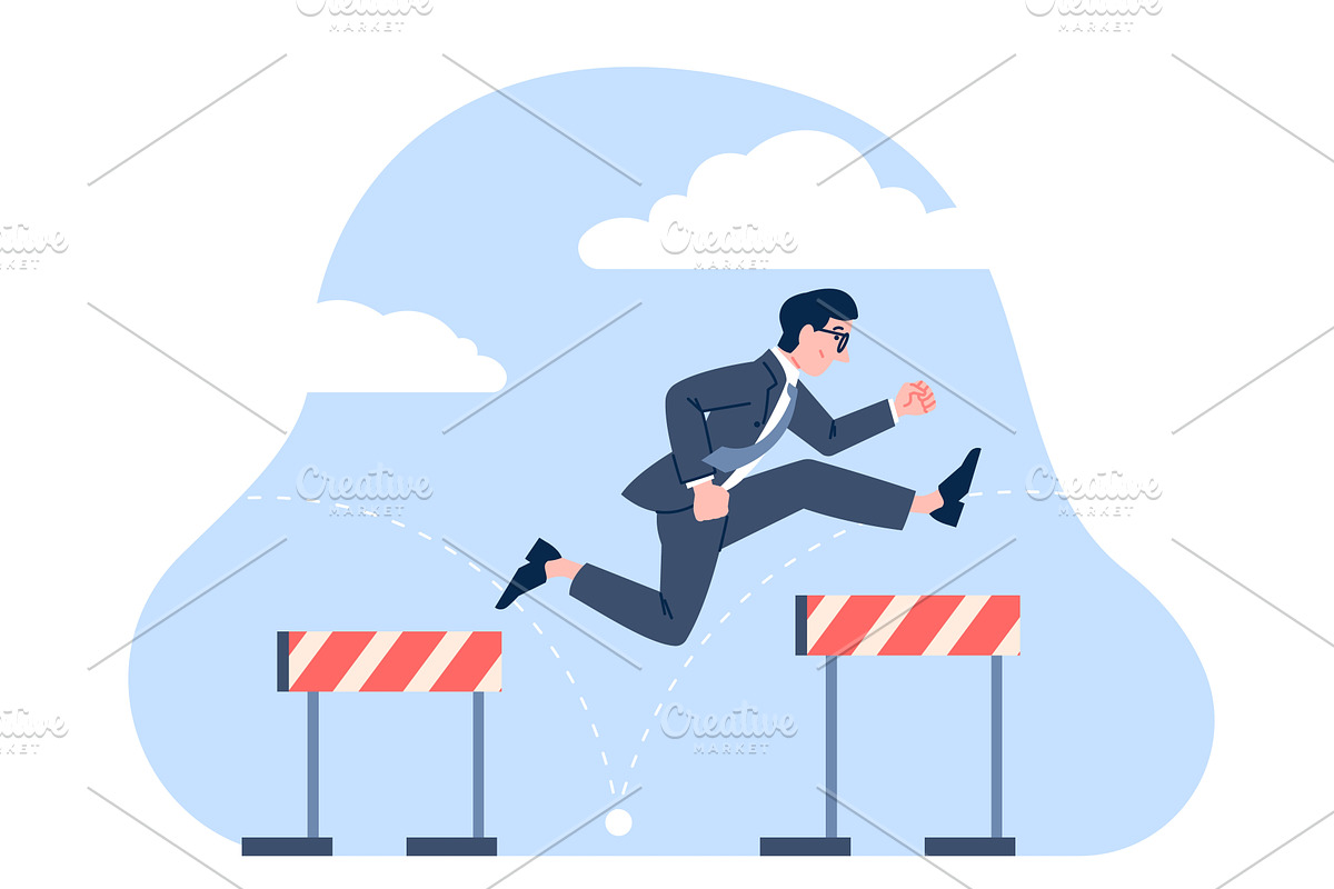 Businessman over hurdles. Male jump, a Finance Illustration by LadadikArt