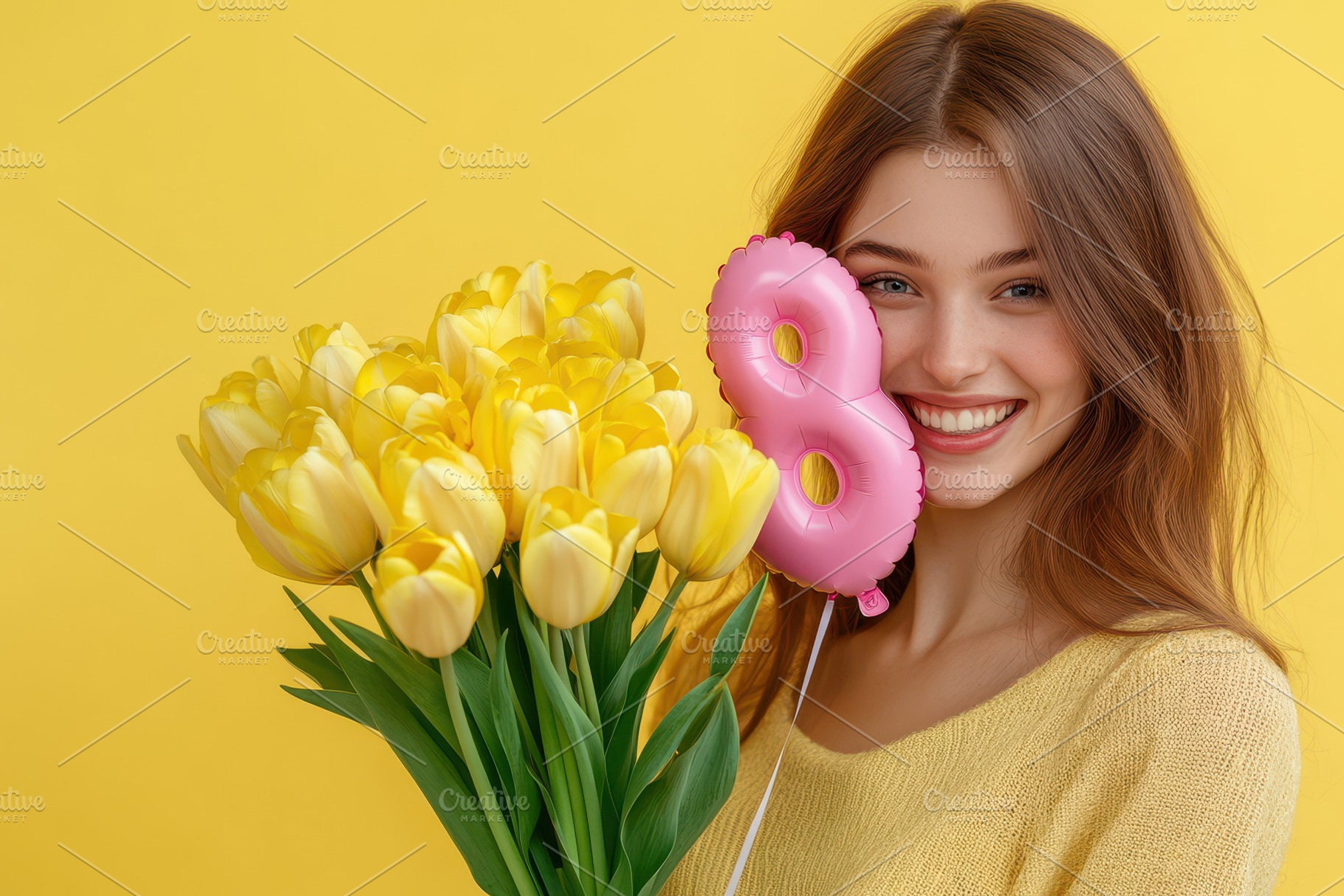 Smiling woman celebrates special, a Photo by Pavel_design