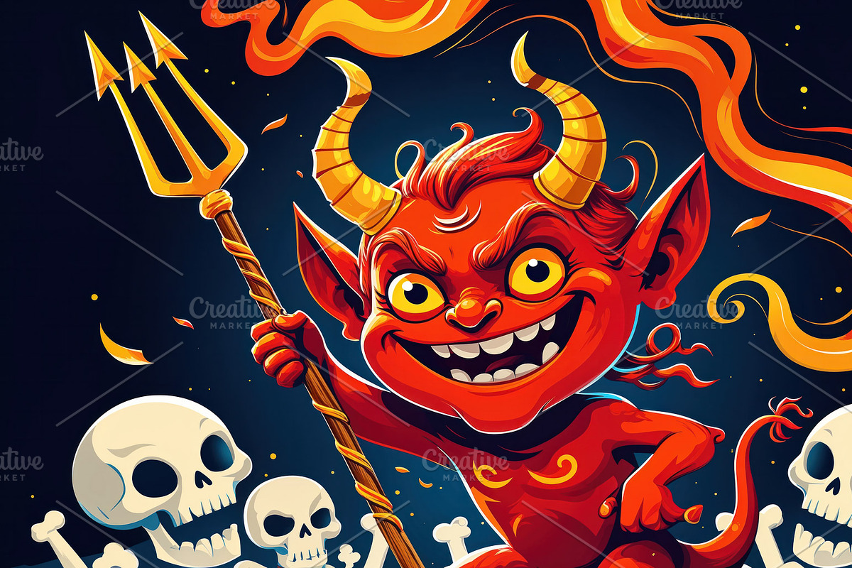 With golden trident, red demon, an Illustration by wavebreak