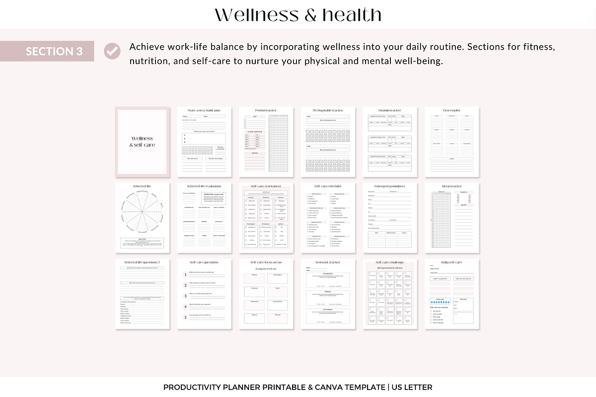 Productivity planner Canva template, a Templates & Theme by Cate Creates (Photo 4 of 9)