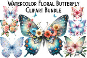 Watercolor Floral Butterfly Clipart, an Illustration by Pixels.Craft (Thumbnail 1 of 6)