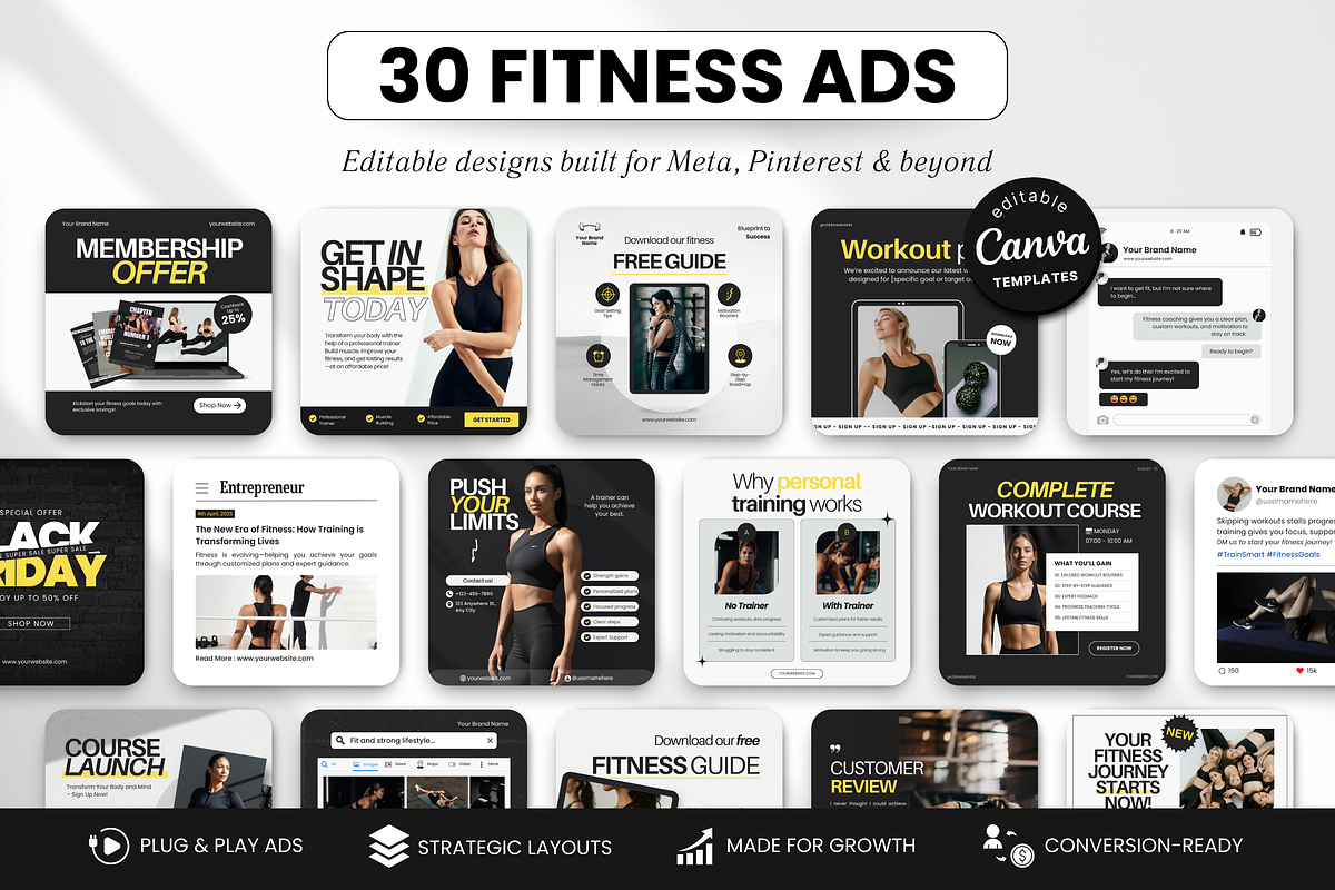 Fitness Static Ad Templates Canva, a Social Media Template by DigiPax (Photo 1 of 11)