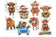Christmas Highland Cows Clipart, a Seasonal Illustration by GlamArtZhanna (Thumbnail 3 of 6)