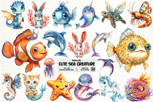 Fantasy Cute Sea Creature Animals, an Illustration by Pixels.Craft