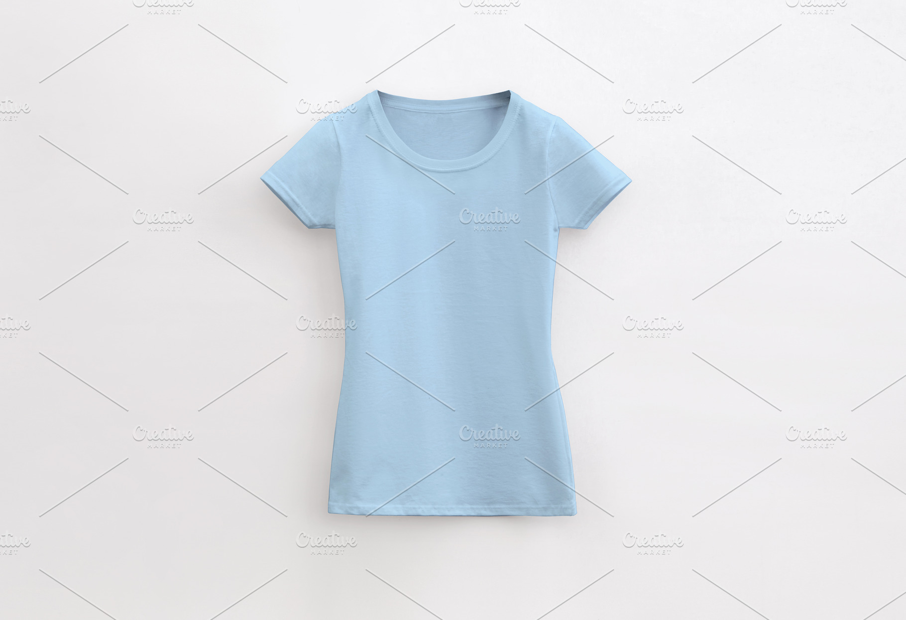 round neck lady light blue t-shirt, a Photo by UN-BRANDED