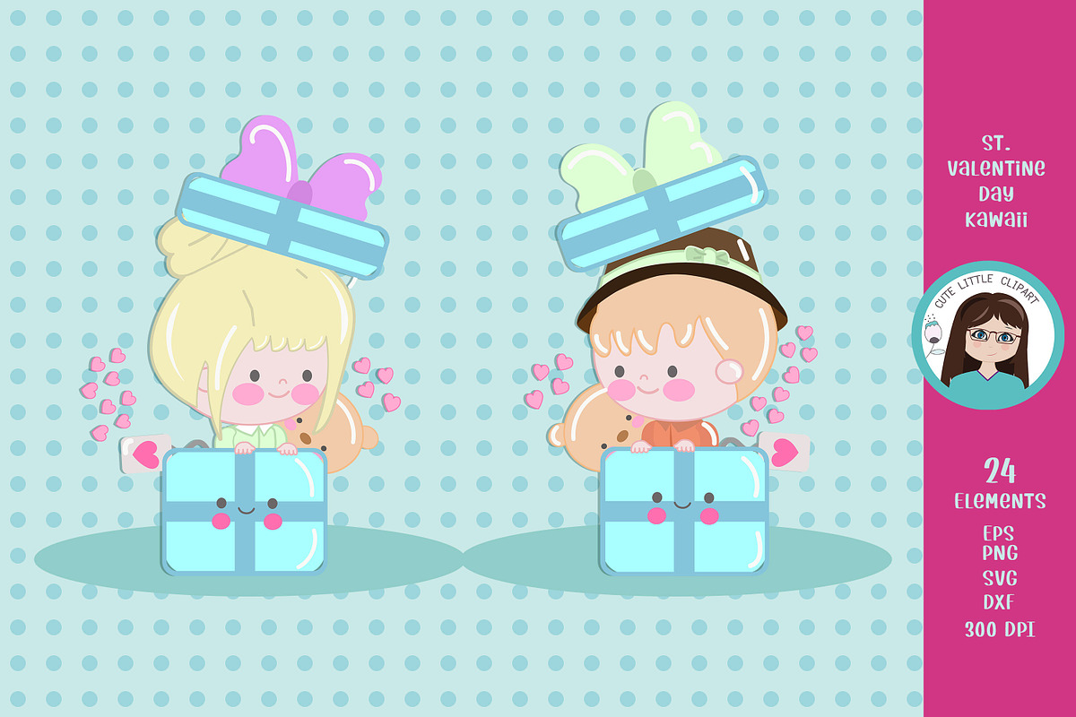 Valentine day kawaii cliparts, an Illustration by Cute Little Workshop (Photo 3 of 6)
