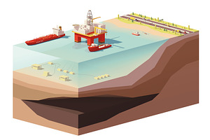 Vector Low Poly Offshore Oil Rig Drilling Platform