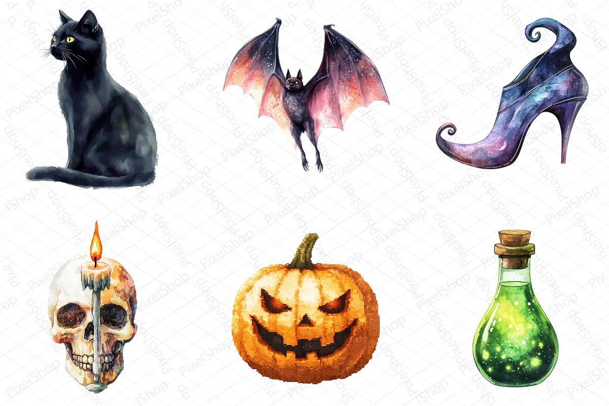 Watercolor Halloween Clipart, an Illustration by DreamPrint404 (Photo 2 of 6)