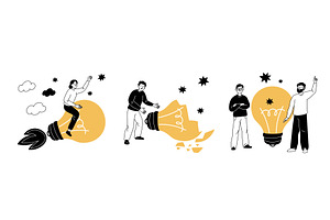 Doodle people with light bulbs. Hand, a Person Illustration by YummyBuum