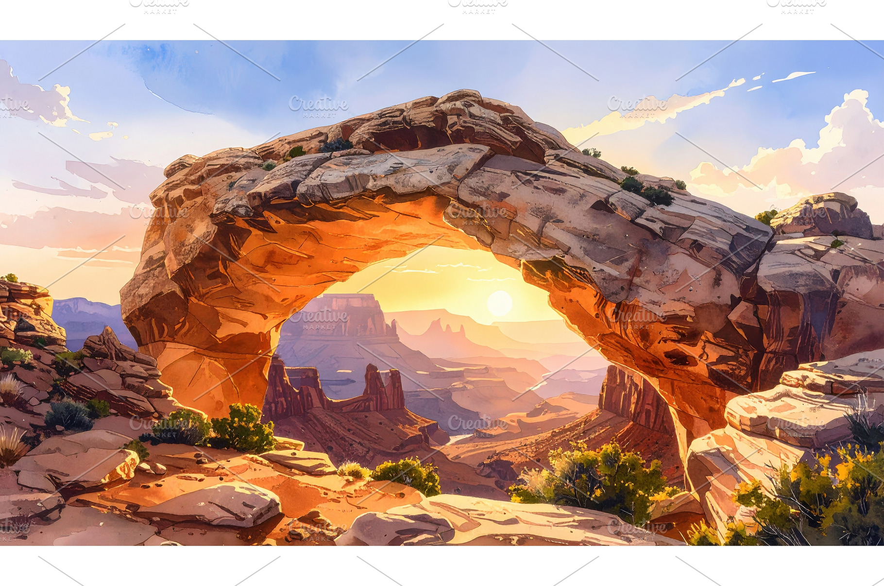 Sunset through a natural rock arch, a Background Photo by Igor Tichonow