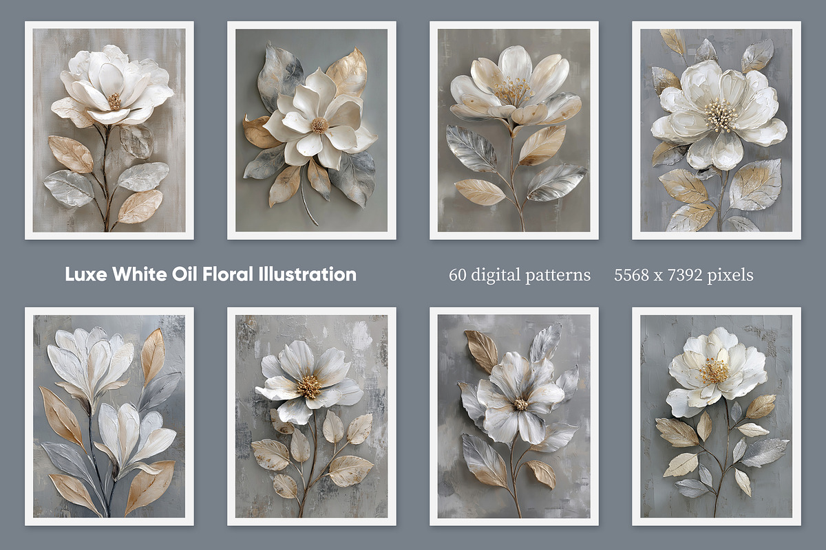 Luxe White Oil Floral Illustration, a Decorative Illustration by Housui Patterns (Photo 7 of 17)