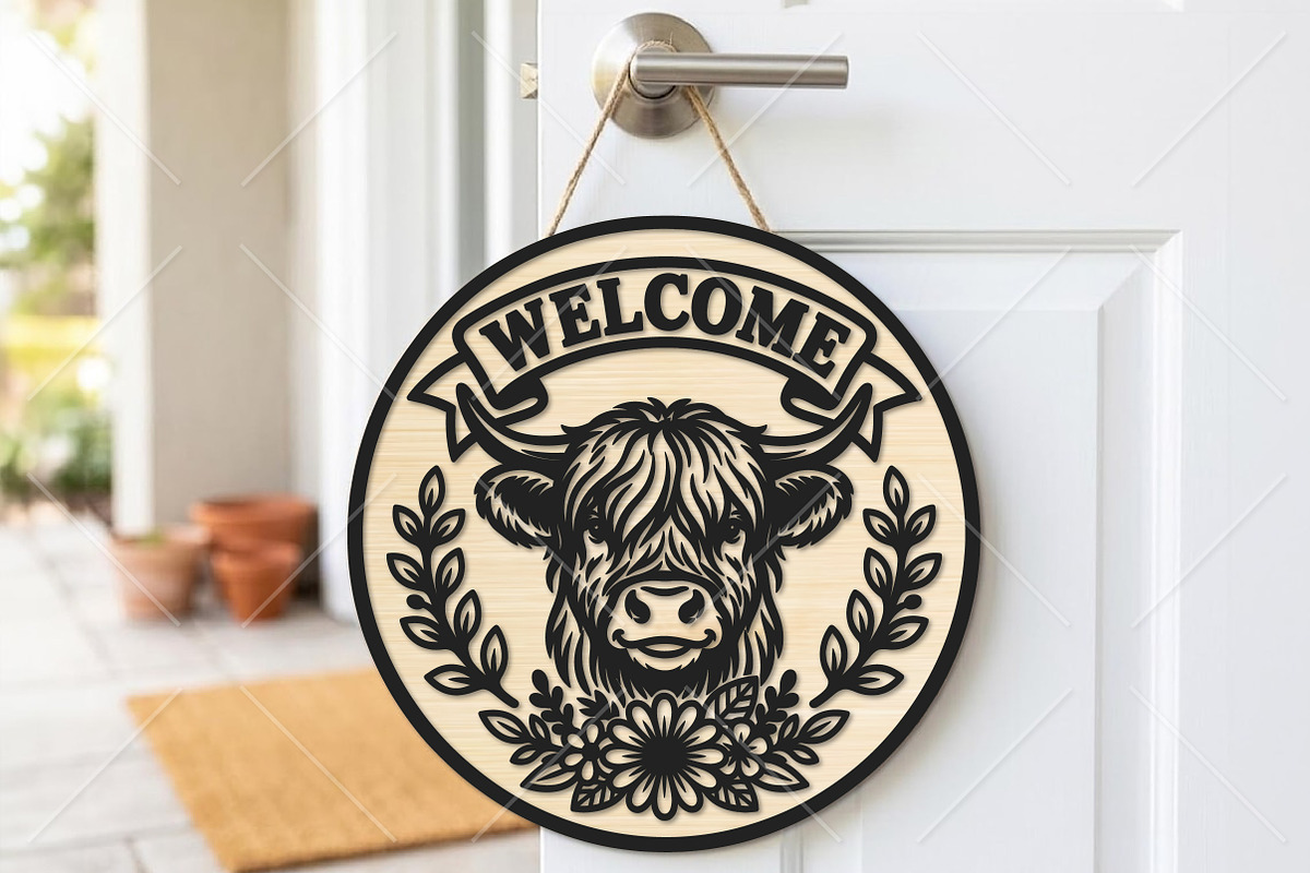 Highland Cow Welcome Laser Cut SVG, an Object Graphic by Canvas Craft (Photo 2 of 3)