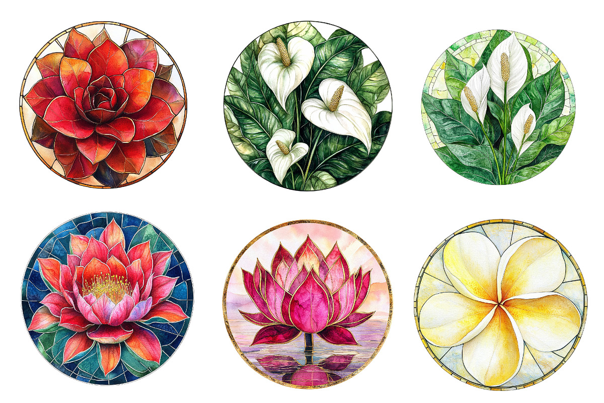 Round Stained Glass Tropical Flowers, an Illustration by CreationArt (Photo 4 of 4)