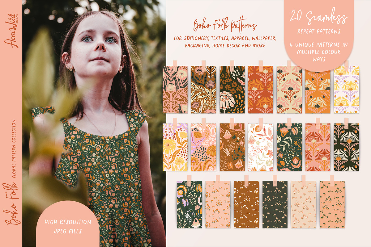 Boho Folk Floral Patterns, a Pattern Graphic by Flora Wild Designs (Photo 4 of 4)