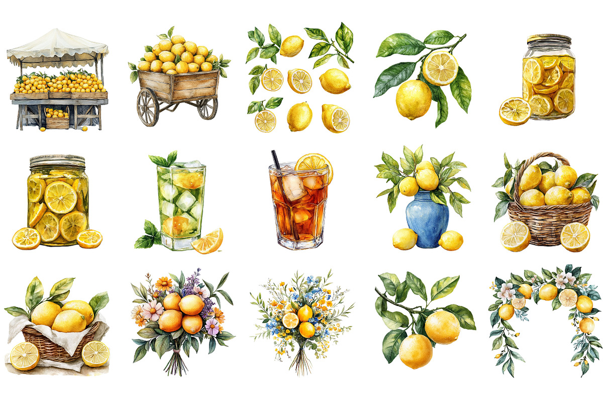 Lemon Watercolor Clipart, an Illustration by Designking (Photo 3 of 5)