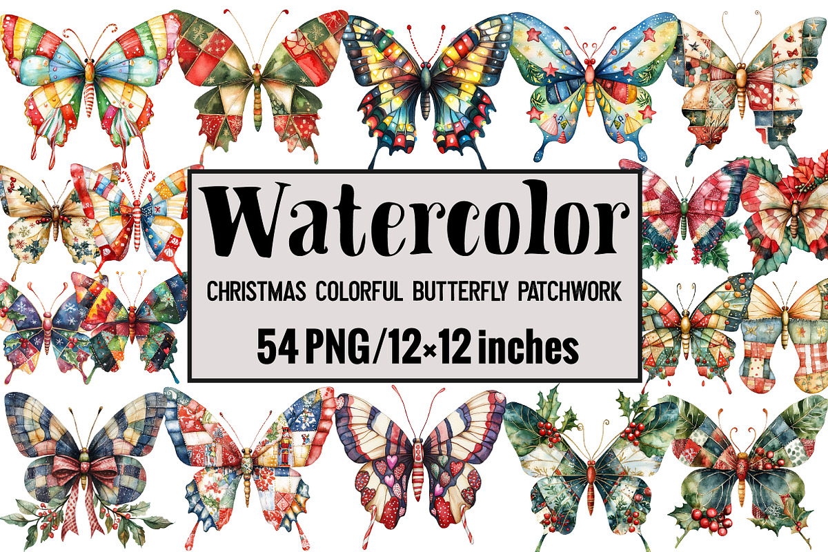 Christmas Colorful Butterfly Patchwo, an Illustration by Design Market (Photo 1 of 4)