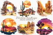 Western Landscape Clipart Cactus PNG, a Decorative Illustration by SugarCloudStudioArt (Thumbnail 1 of 8)