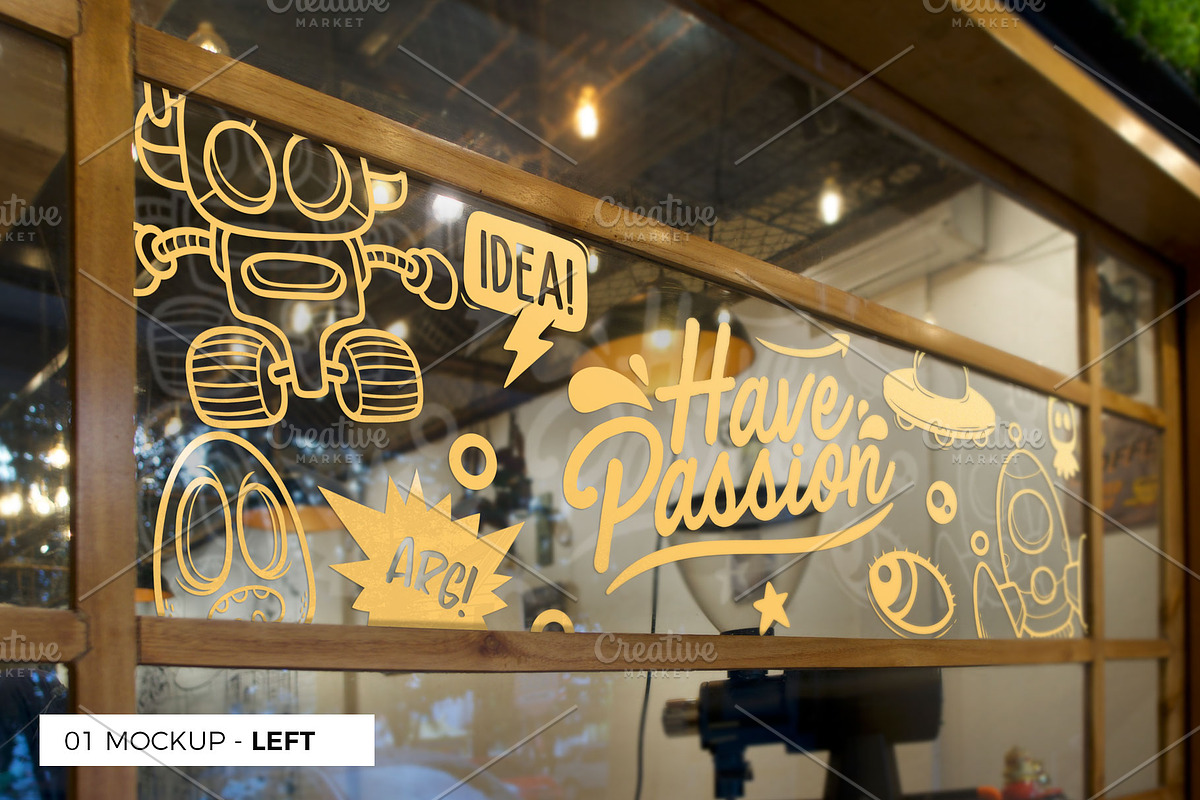 3 Cafe Glass Sticker Decals Mockup, a Product Mockup by MockUpgrade (Photo 5 of 7)