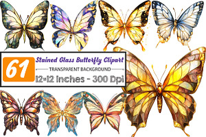 Stained Glass Butterfly Clipart, an Illustration by DreamCafeArt
