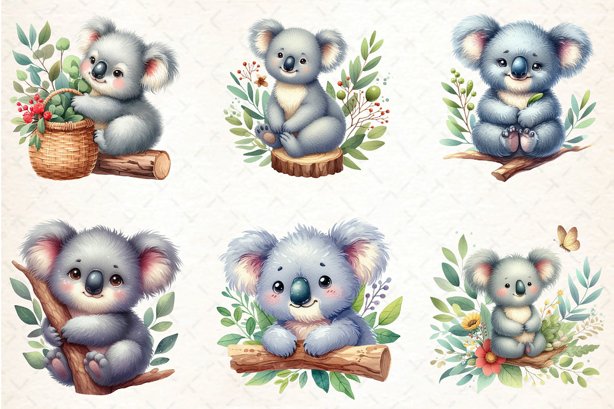 Cute Watercolor Koala Clipart, an Illustration by DreamCafeArt (Photo 4 of 7)