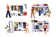 People choose clothes on hanger rack, a Person Illustration by PaperTrident (Thumbnail 1 of 7)
