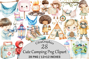 Cute Camping Clipart, an Illustration by CitraGraphics