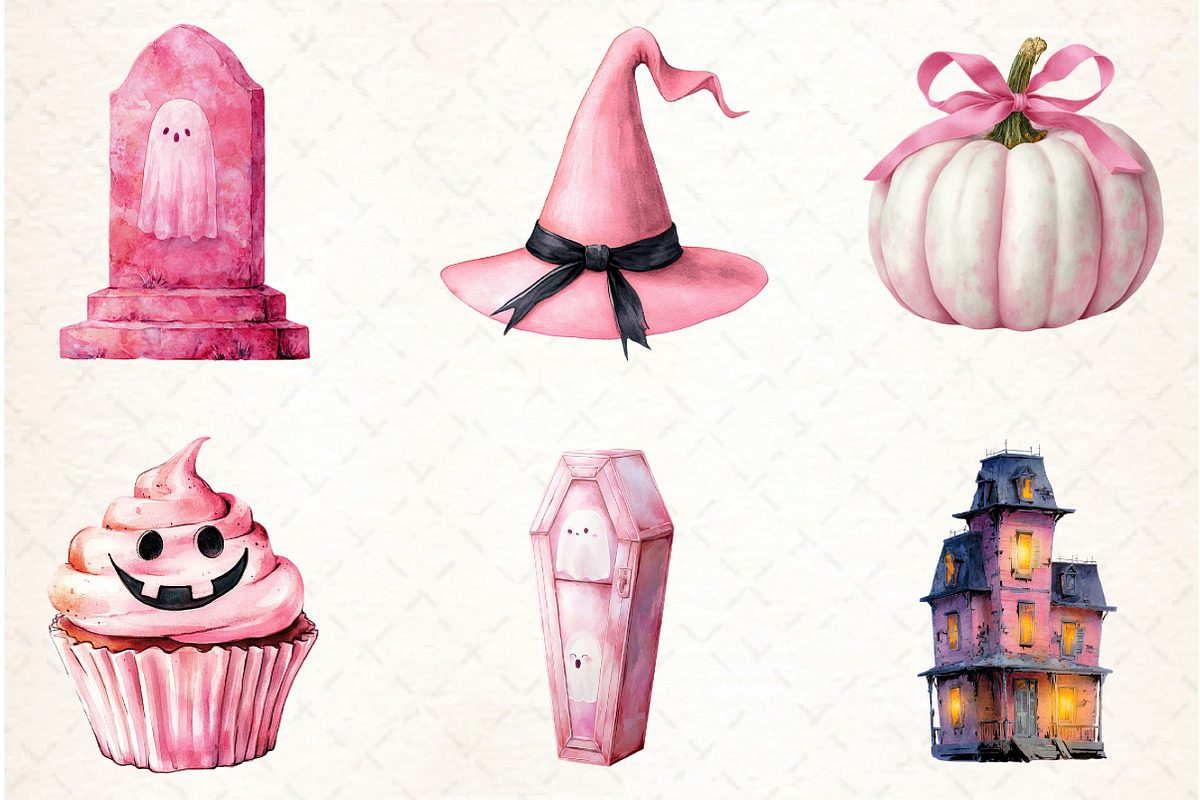 Pastel Pink Halloween PNG Clipart, a Graphic by Libby Wishes (Photo 3 of 6)