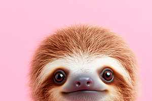 Baby sloth on a pink background