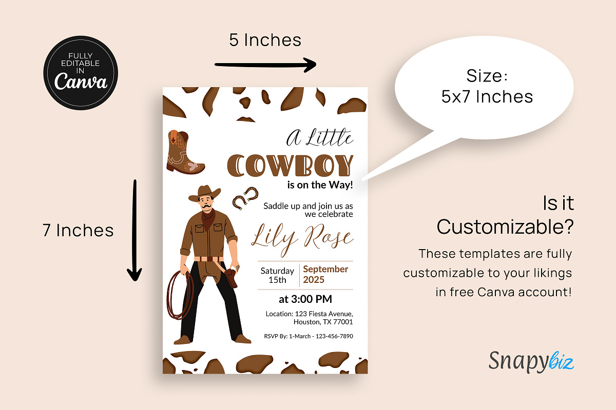 Cowboy Baby Shower Invitation Temp, an Invitation Template by Snapybiz (Photo 3 of 10)