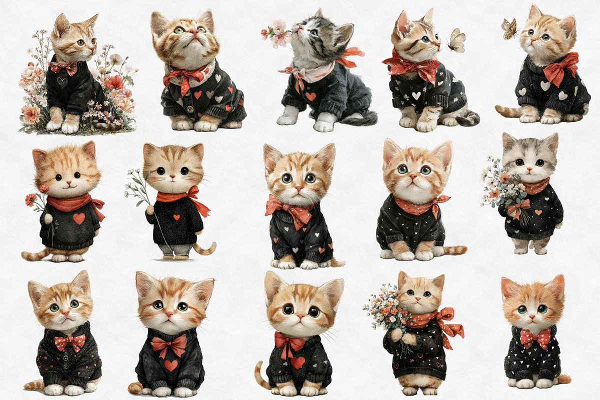 Watercolor Spring Cat Clipart, an Illustration by Designworld (Photo 3 of 4)