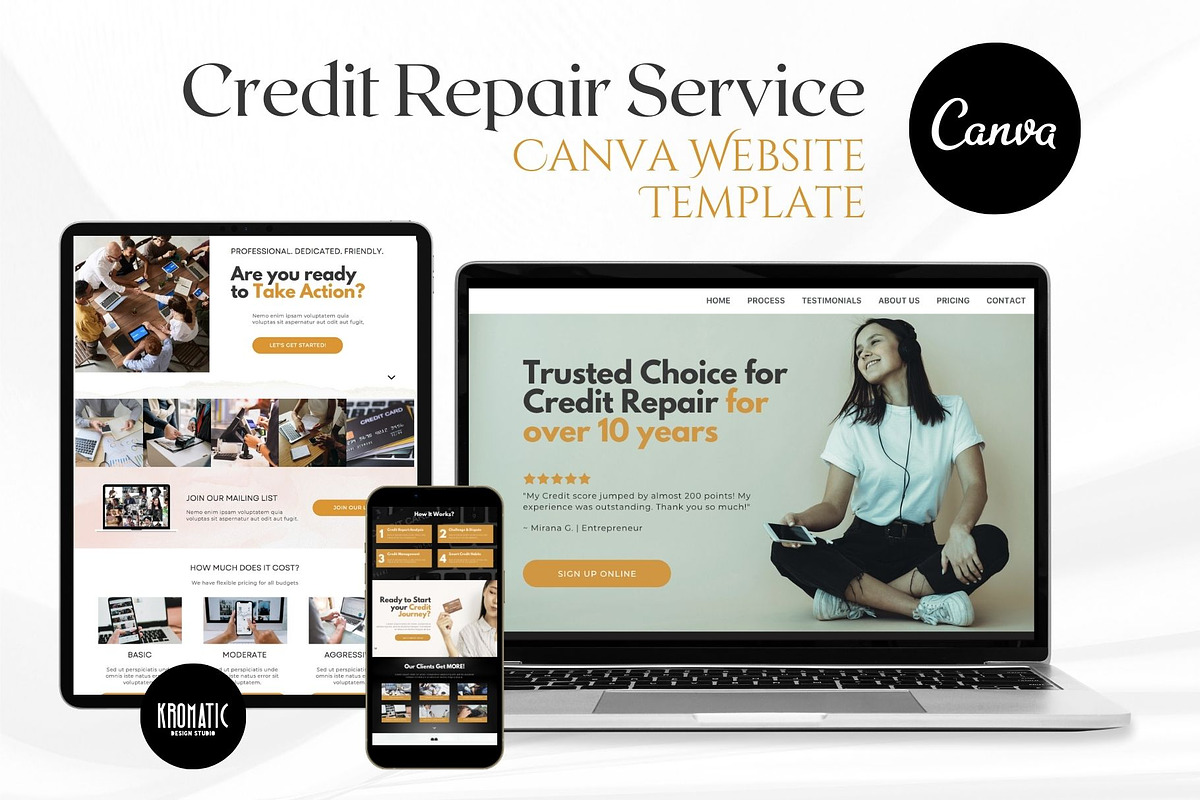 Credit Repair Canva Website Template, a Landing Page Template by Kromatic Design Studio (Photo 1 of 8)