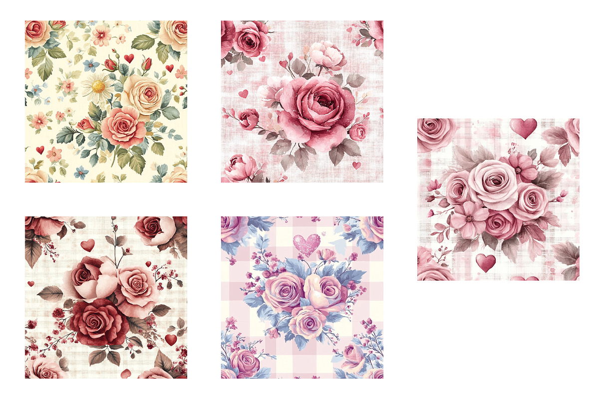 Valentines Rose Digital Papers, an Illustration by Designworld (Photo 2 of 4)
