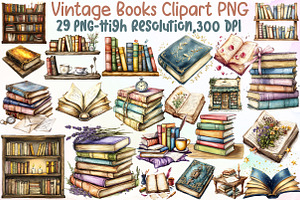Watercolor Vintage Books Clipart PNG, an Illustration by Sublimation Artist