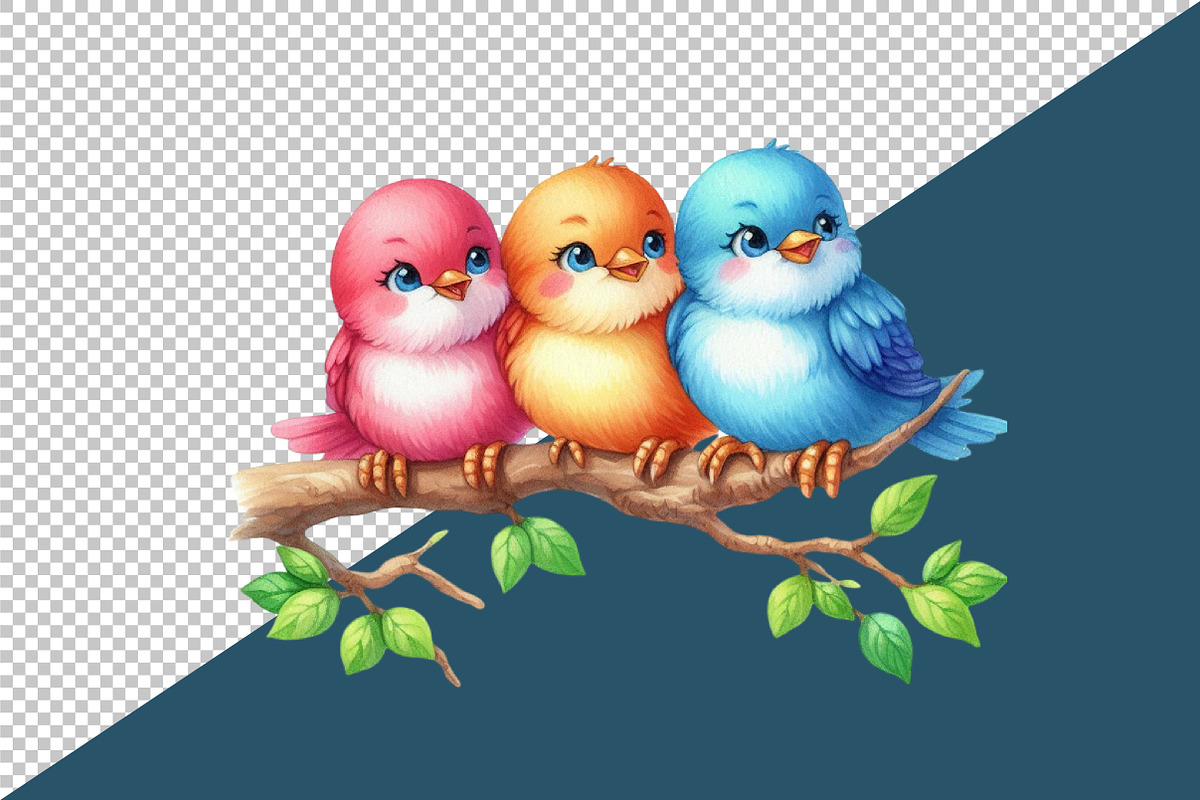 Funny Colorful Birds Watercolor Png, an Illustration by Creative Art (Photo 4 of 6)