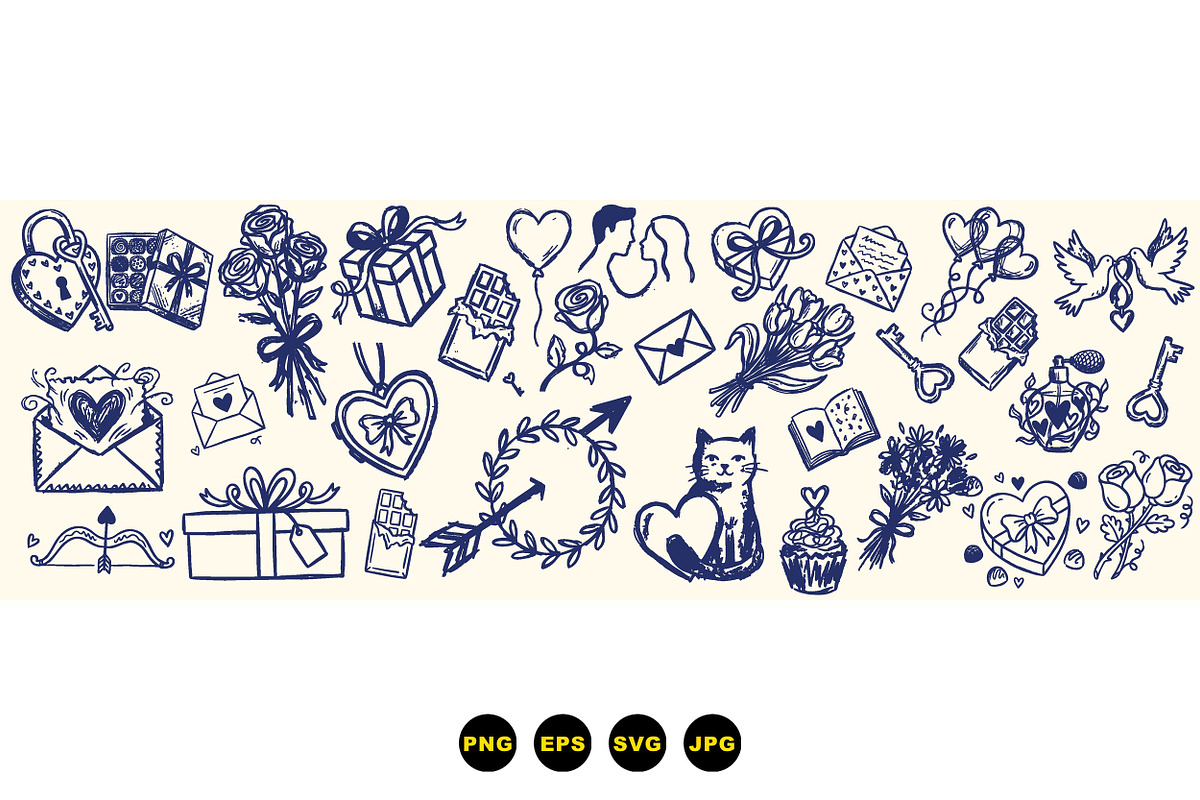 Hand Drawn Valentine Clipart Set, an Illustration by designvectx (Photo 3 of 3)