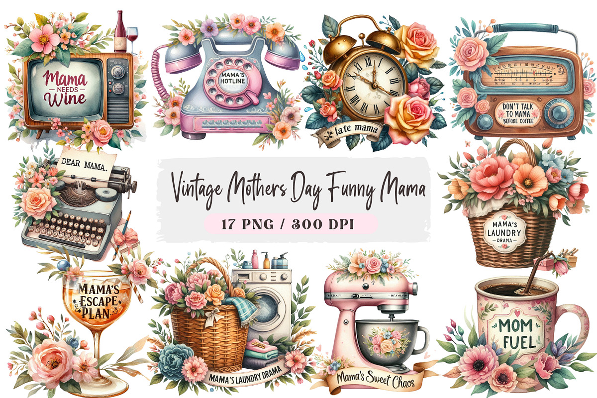 Vintage Mothers Day Funny Mama, a Seasonal Illustration by DreamArtGraphic (Photo 1 of 4)